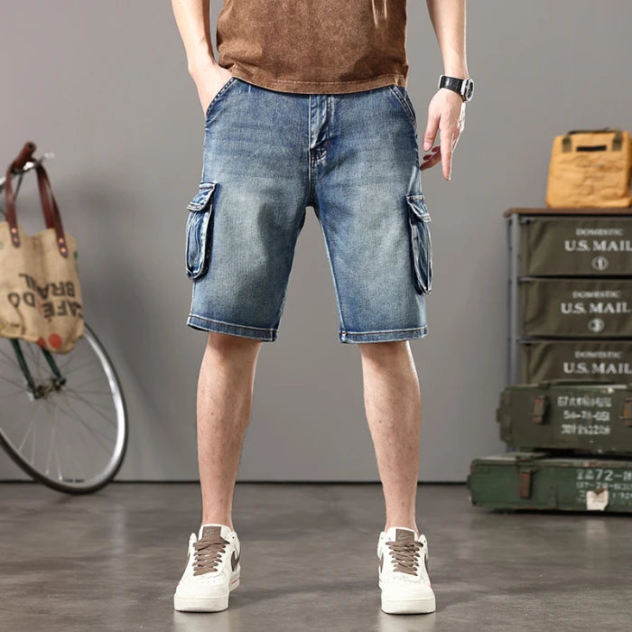 Retro Multi-Pocket Denim Shorts